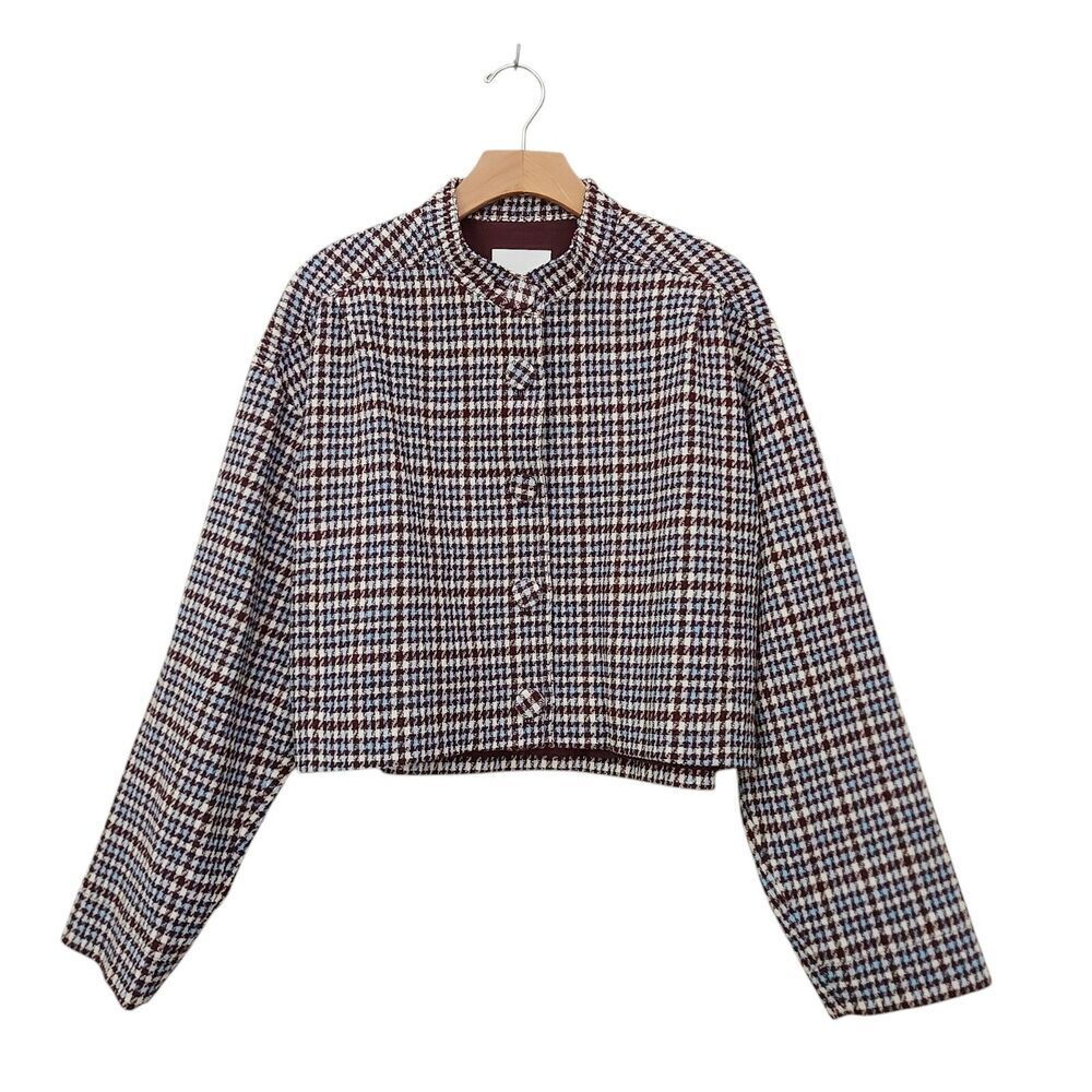 Rebecca Houndstooth Wool Blend Cropped Jacket Taylor Womens Large Workwear